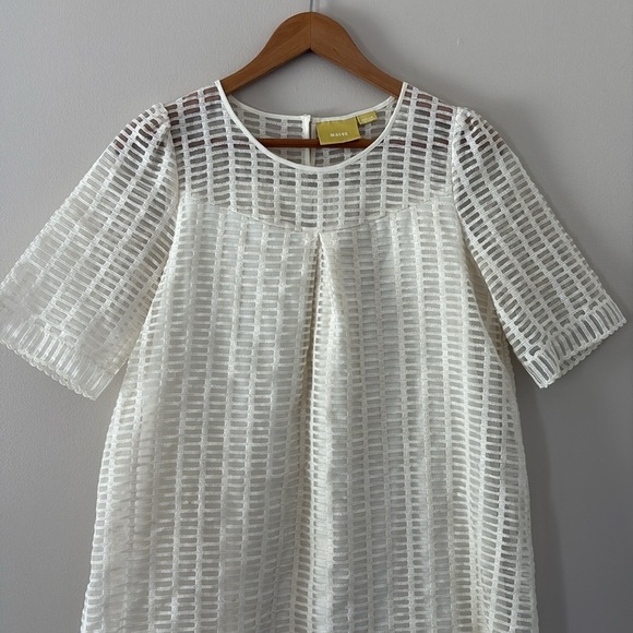 Maeve Anthropologie Cream Overlay Weave Dress Short Sleeve Size M - Picture 4 of 14